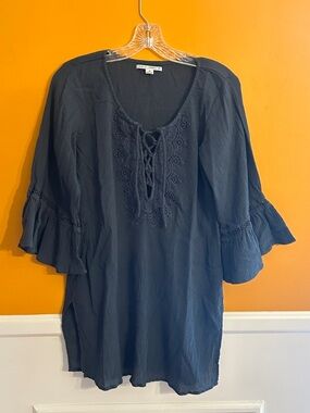 O'Neill Navy Lace-Up Crochet Front Boho Top